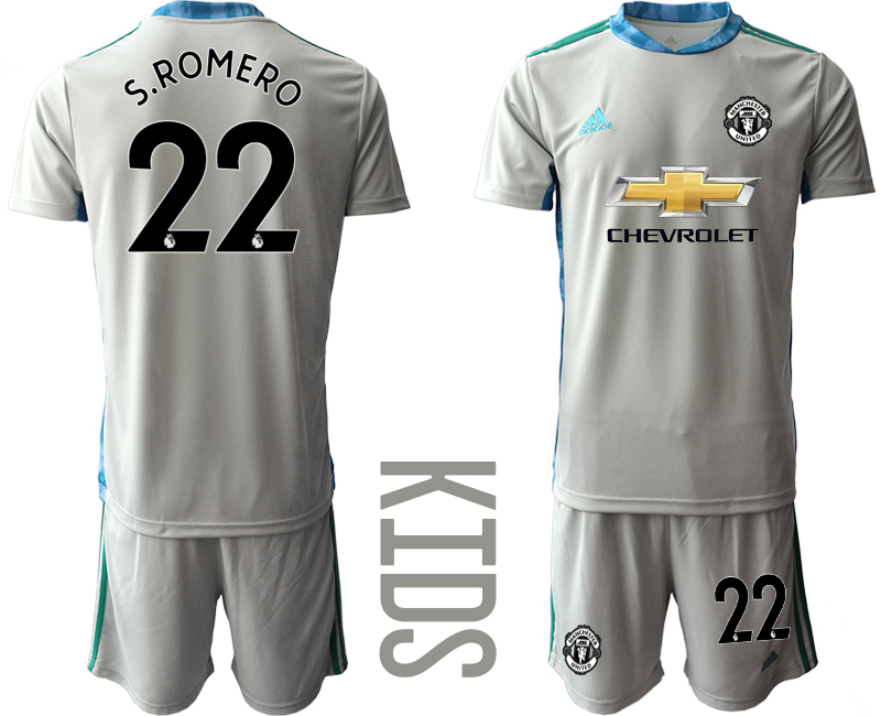 Youth 2020-2021 club Manchester United grey goalkeeper #22 Soccer Jerseys